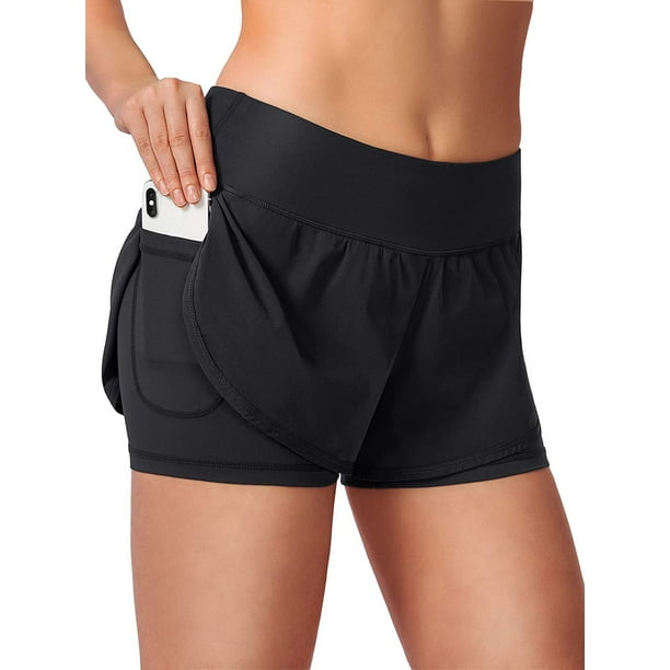 Women’s 2 in 1 Running Shorts Workout Athletic Gym Yoga Shorts for Women with Phone Pockets 
